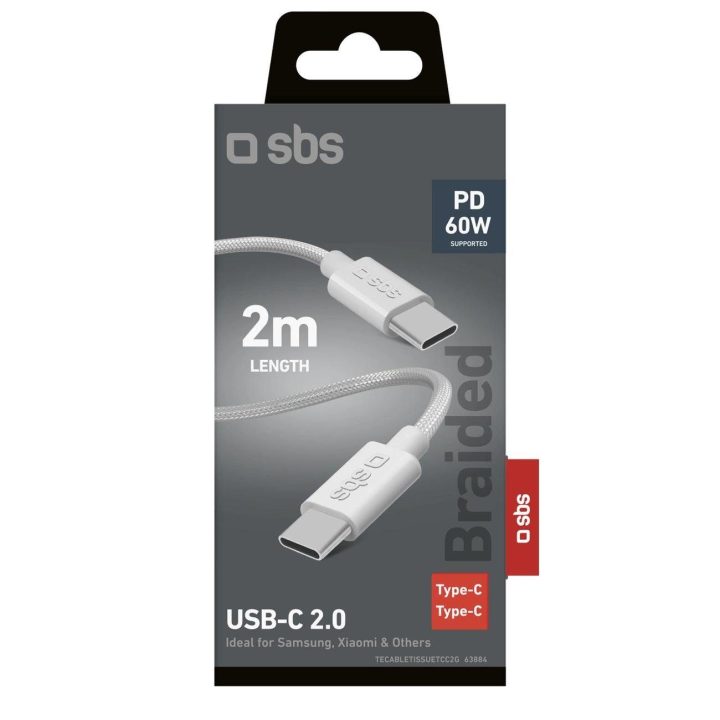 Austa laidas su integruotu USB C tipo, 2m, 60W, pilka spalva