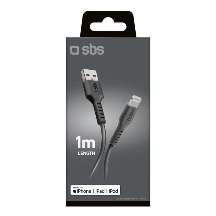 USB - Lightning laidas, skirtas duomenų perdavimui ir įkrovimui. Juodos spalvos.
