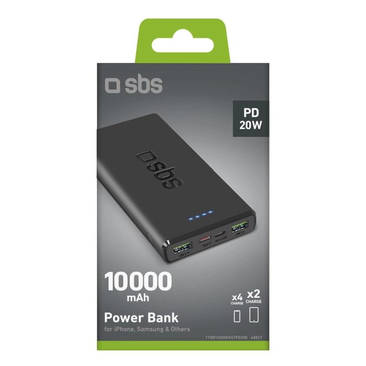 10 000 mAh Power bankas su 20W Power Delivery technologija. Spalva - juoda.
