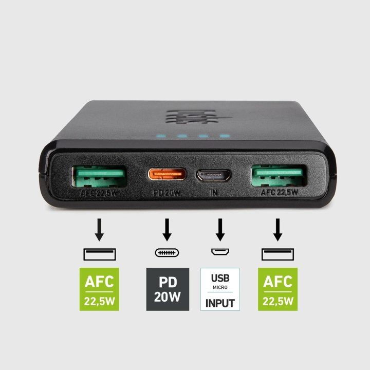 10 000 mAh Power bankas su 20W Power Delivery technologija. Spalva - juoda.