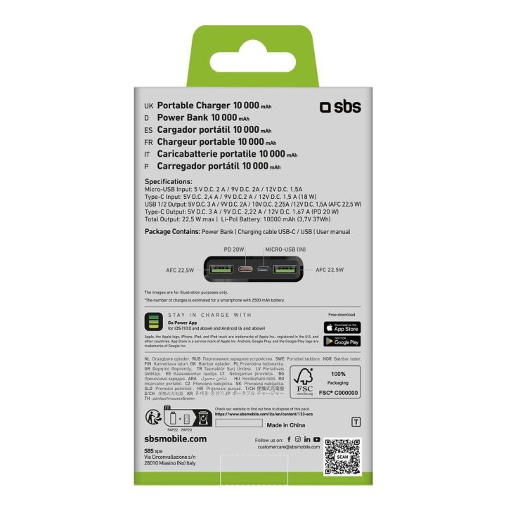 10 000 mAh Power bankas su 20W Power Delivery technologija. Spalva - juoda.