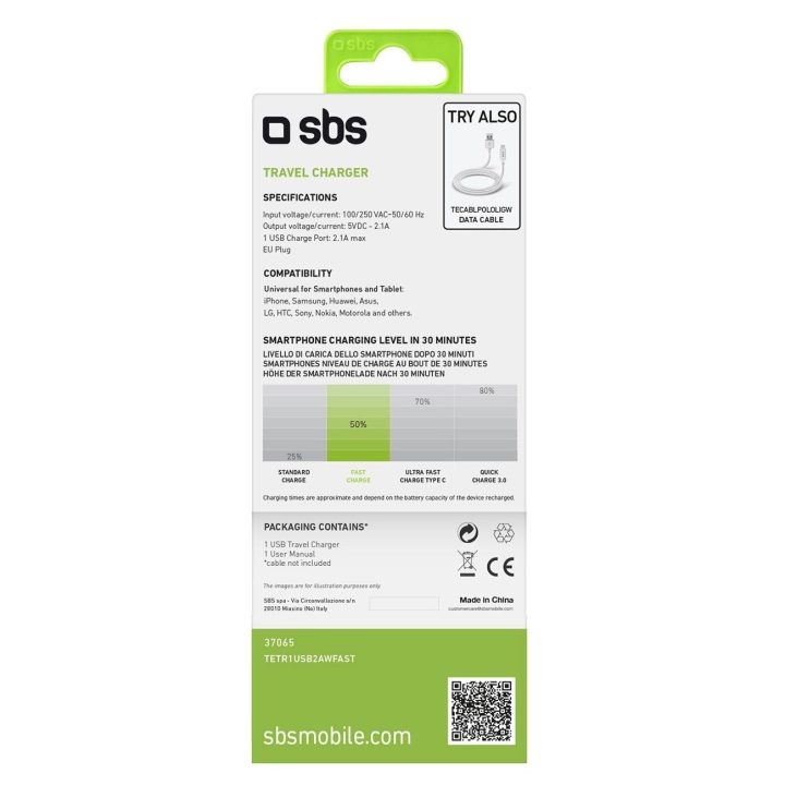 10 Wattų USB kelioninis įkroviklis Baltas