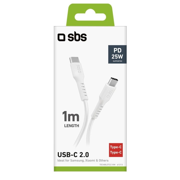 USB C 1 metro duomenų ir įkrovimo kabelis Baltas