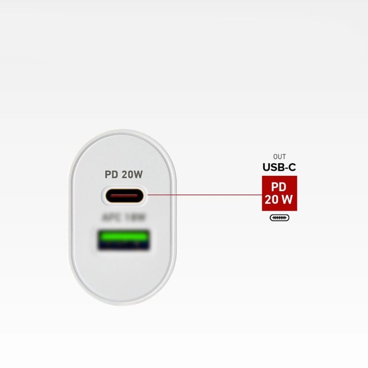 20 W pakrovėjas su USB C ir Power Delivery“ — baltas