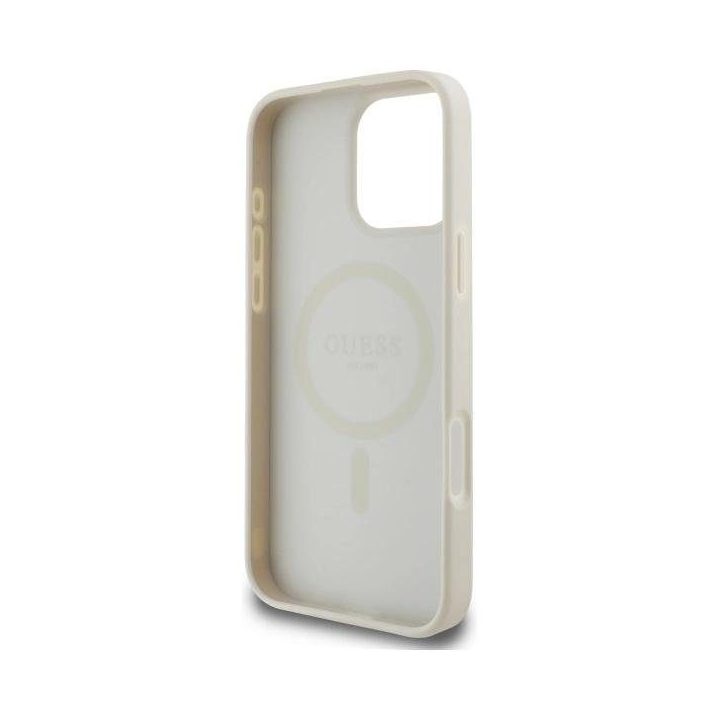 Guess Grained Gold Ring MagSafe dėklas iPhone 16 Pro Max“ – smėlio spalvos