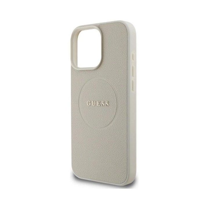 Guess Grained Gold Ring MagSafe dėklas iPhone 16 Pro Max“ – smėlio spalvos