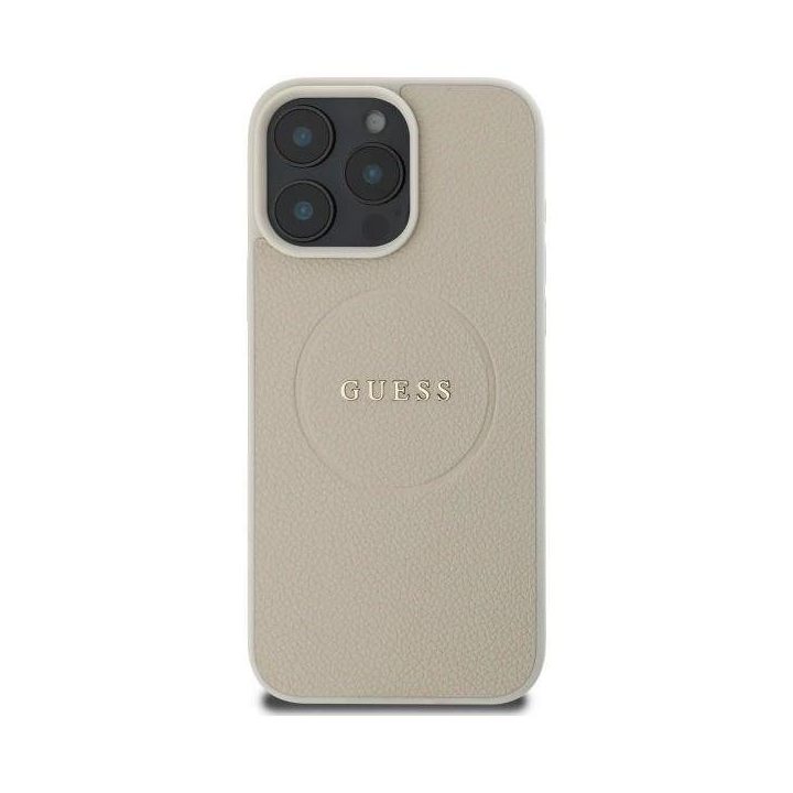 Guess Grained Gold Ring MagSafe dėklas iPhone 16 Pro Max“ – smėlio spalvos