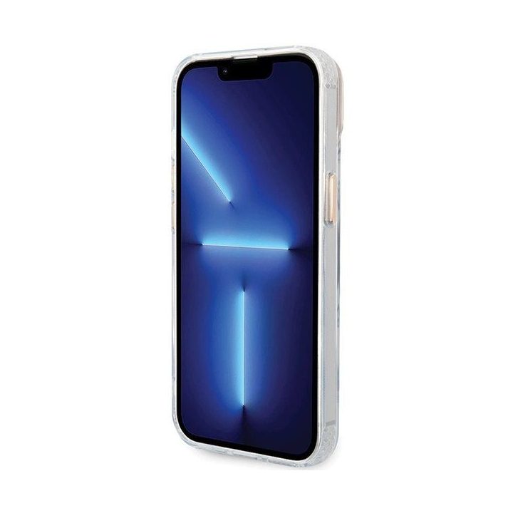 Guess Metal Outline“ MagSafe“ dėklas iPhone 15 Plus“ / 14 Plus“ – auksinis
