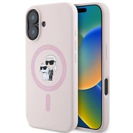 Karl Lagerfeld Silicone Karl&Choupette Heads Ring MagSafe dėklas iPhone 16 - rožinis
