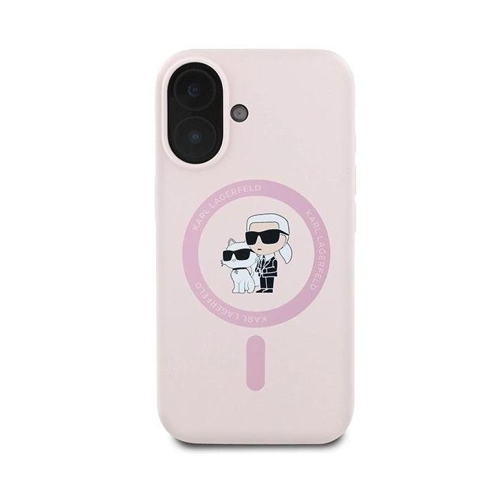 Karl Lagerfeld Silicone Karl&Choupette Heads Ring MagSafe dėklas iPhone 16 - rožinis