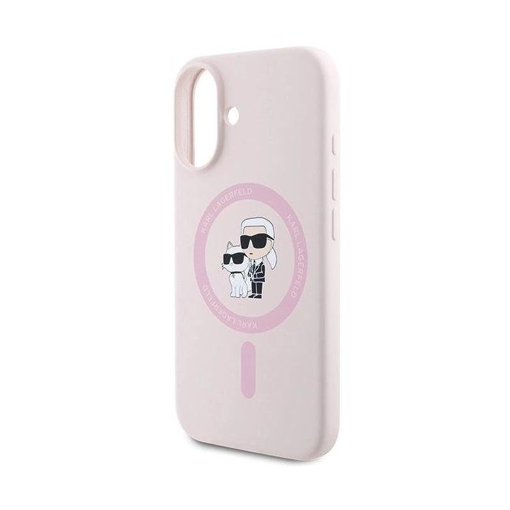 Karl Lagerfeld Silicone Karl&Choupette Heads Ring MagSafe dėklas iPhone 16 - rožinis