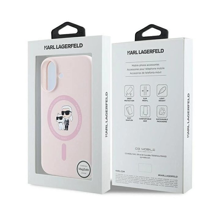 Karl Lagerfeld Silicone Karl&Choupette Heads Ring MagSafe dėklas iPhone 16 - rožinis