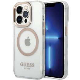 Guess Metal Outline Magsafe dėklas iPhone 15 / 14 / 13 - auksinis