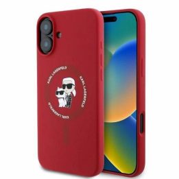Karl Lagerfeld dėklas Silicone Karl&Choupette Heads Ring MagSafe iPhone 16“ – raudonas