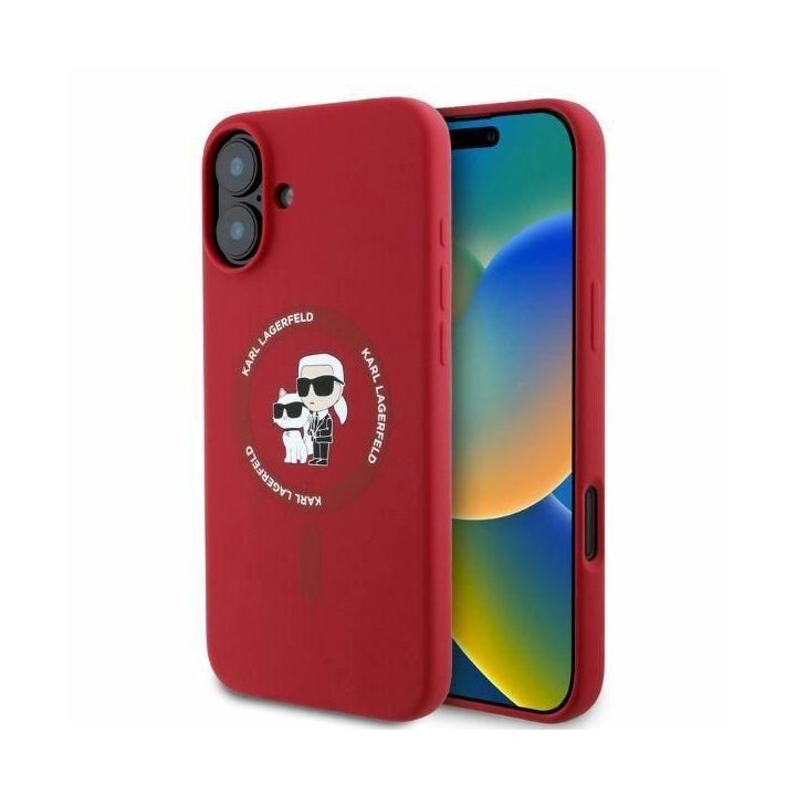 Karl Lagerfeld dėklas Silicone Karl&Choupette Heads Ring MagSafe iPhone 16“ – raudonas