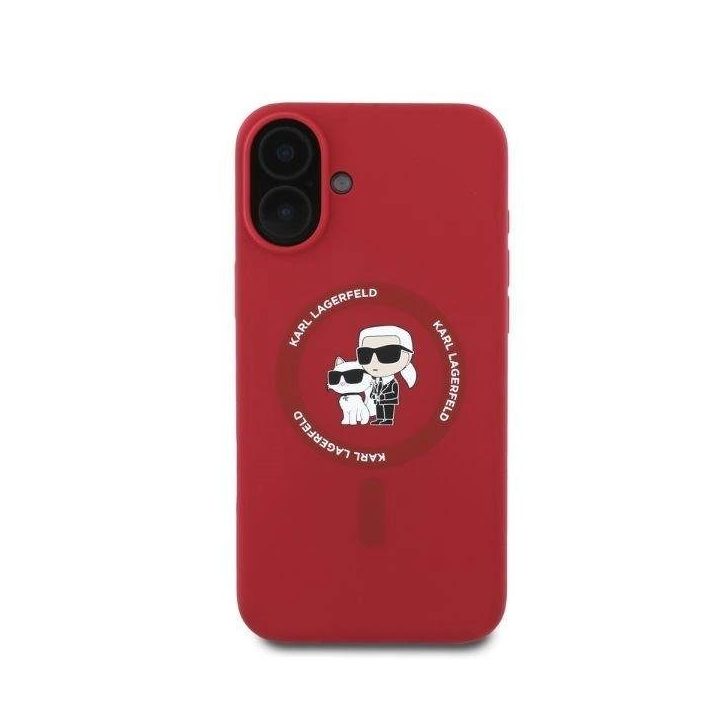 Karl Lagerfeld dėklas Silicone Karl&Choupette Heads Ring MagSafe iPhone 16“ – raudonas