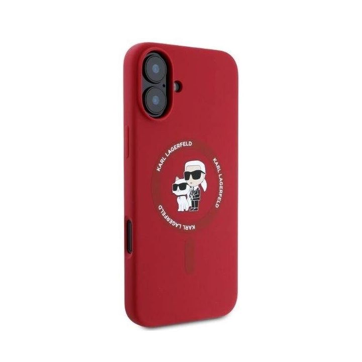 Karl Lagerfeld dėklas Silicone Karl&Choupette Heads Ring MagSafe iPhone 16“ – raudonas