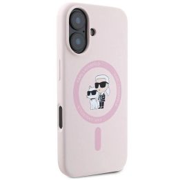 Karl Lagerfeld Silicone Karl&Choupette Heads“ dėklas su Ring MagSafe“ iPhone 16 Plus“ – rausvas