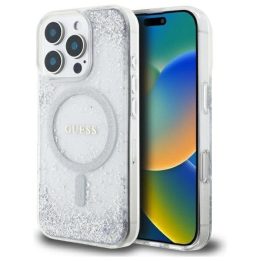 Guess Resin Gradient Glitter MagSafe“ dėklas iPhone 16 Pro“ – sidabrinis