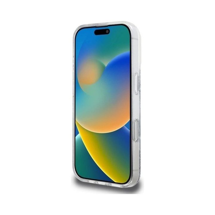 Guess Resin Gradient Glitter MagSafe“ dėklas iPhone 16 Pro“ – sidabrinis