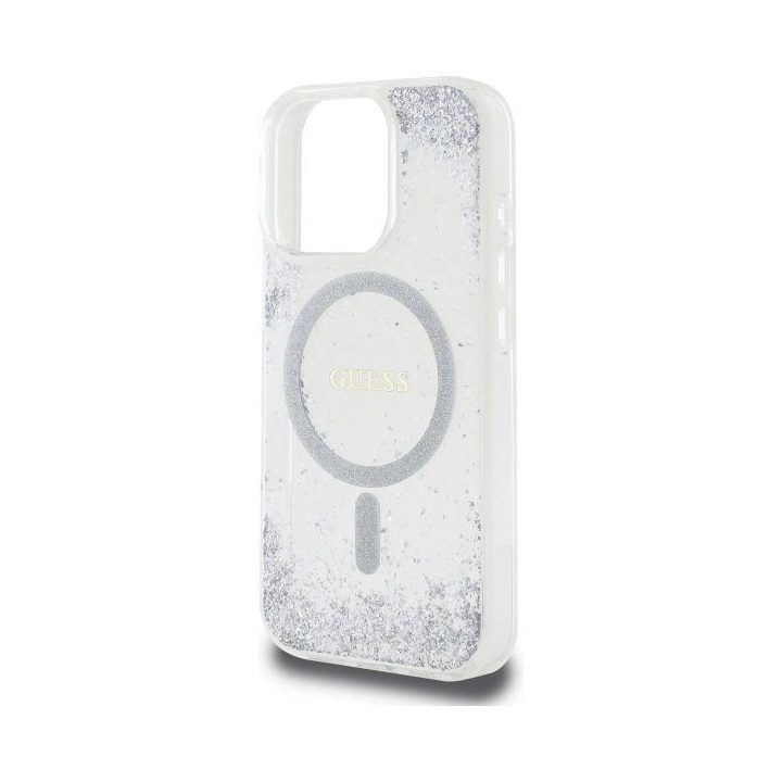 Guess Resin Gradient Glitter MagSafe“ dėklas iPhone 16 Pro“ – sidabrinis