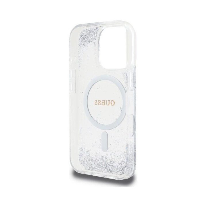 Guess Resin Gradient Glitter MagSafe“ dėklas iPhone 16 Pro“ – sidabrinis