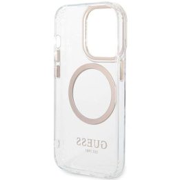Guess Metal Outline Magsafe dėklas iPhone 15 Pro Max telefonui - auksinis