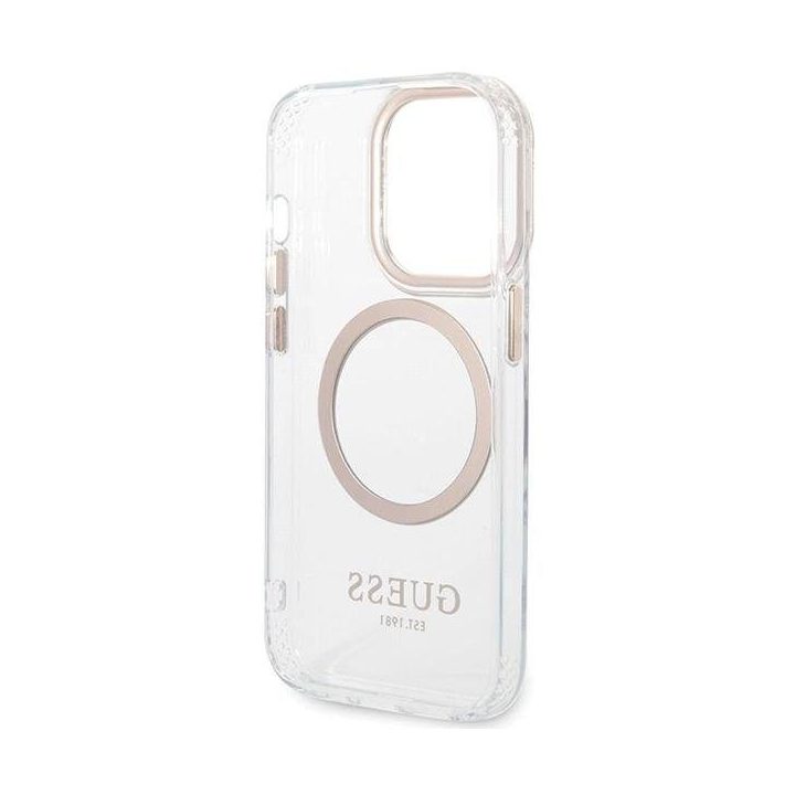 Guess Metal Outline Magsafe dėklas iPhone 15 Pro Max telefonui - auksinis