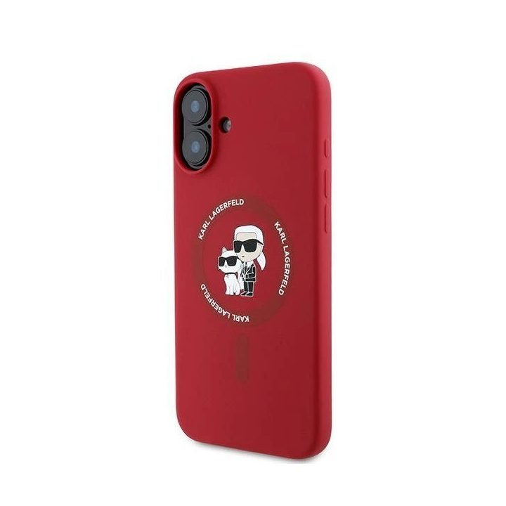 Karl Lagerfeld Silicone Karl&Choupette Heads Ring MagSafe dėklas iPhone 16 Plus - raudonas
