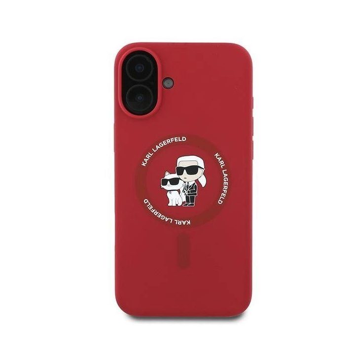 Karl Lagerfeld Silicone Karl&Choupette Heads Ring MagSafe dėklas iPhone 16 Plus - raudonas