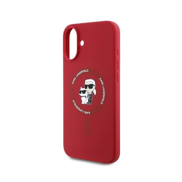 Karl Lagerfeld Silicone Karl&Choupette Heads Ring MagSafe dėklas iPhone 16 Plus - raudonas