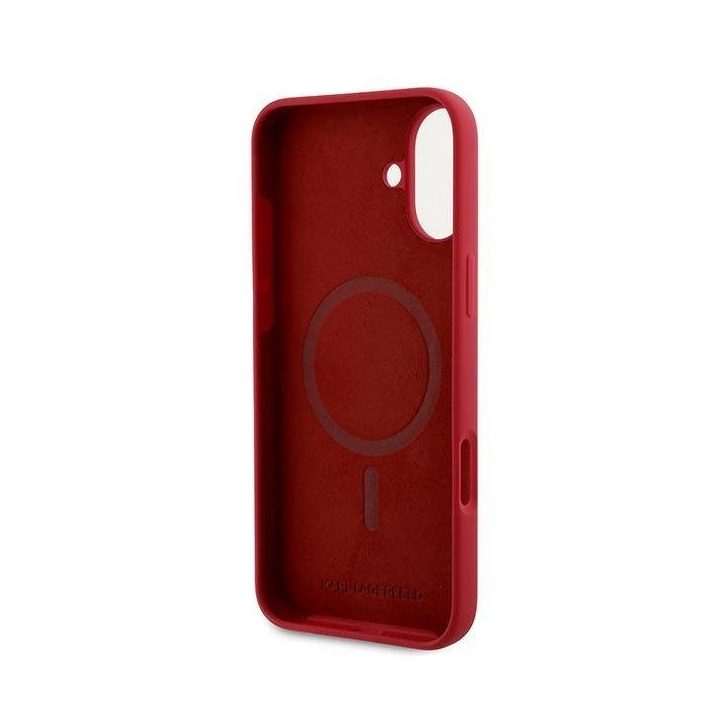 Karl Lagerfeld Silicone Karl&Choupette Heads Ring MagSafe dėklas iPhone 16 Plus - raudonas