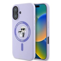 Karl Lagerfeld Silicone Karl&Choupette Heads Ring MagSafe dėklas iPhone 16 Plus telefonui – violetinis