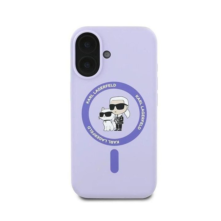 Karl Lagerfeld Silicone Karl&Choupette Heads Ring MagSafe dėklas iPhone 16 Plus telefonui – violetinis