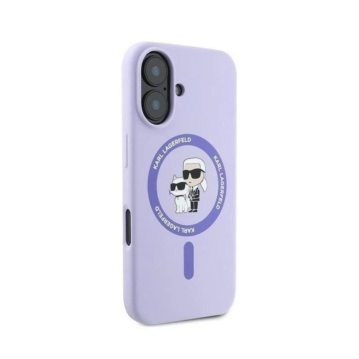 Karl Lagerfeld Silicone Karl&Choupette Heads Ring MagSafe dėklas iPhone 16 Plus telefonui – violetinis