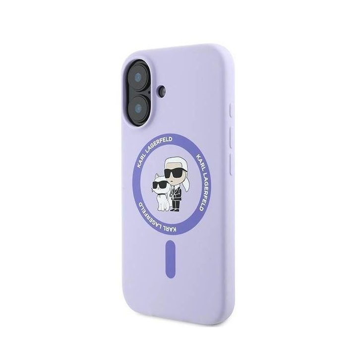 Karl Lagerfeld Silicone Karl&Choupette Heads Ring MagSafe dėklas iPhone 16 Plus telefonui – violetinis