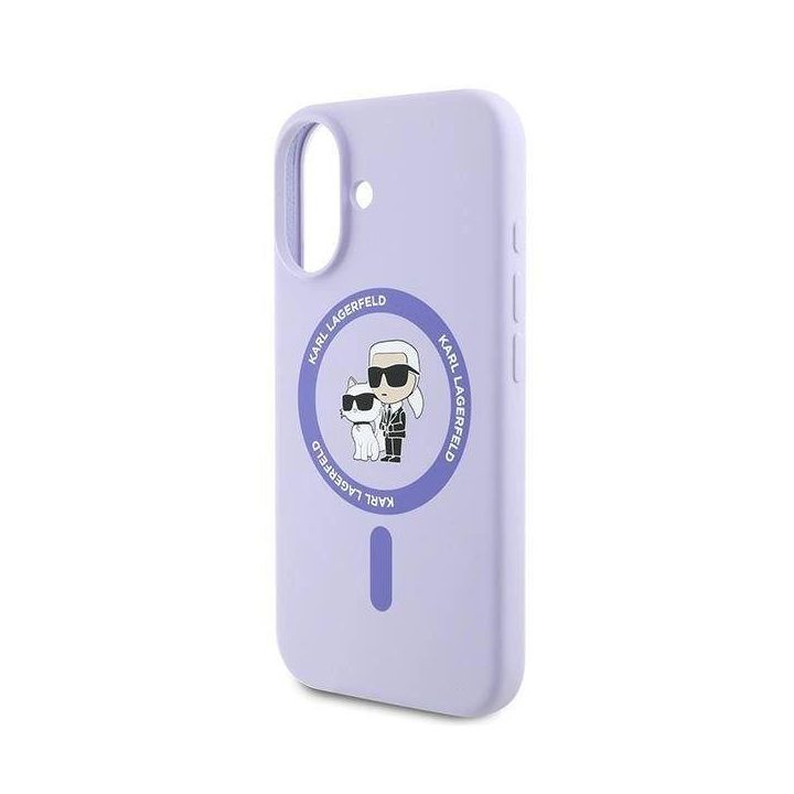 Karl Lagerfeld Silicone Karl&Choupette Heads Ring MagSafe dėklas iPhone 16 Plus telefonui – violetinis