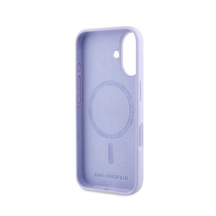 Karl Lagerfeld Silicone Karl&Choupette Heads Ring MagSafe dėklas iPhone 16 Plus telefonui – violetinis