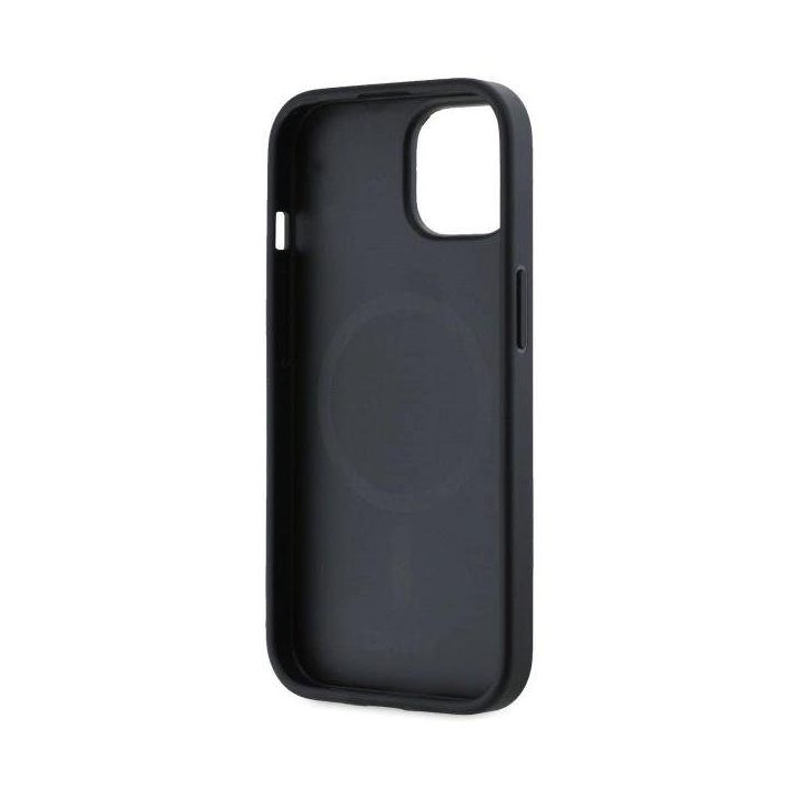 DKNY Grained Metal Logo MagSafe dėklas iPhone 15 – smėlio spalvos
