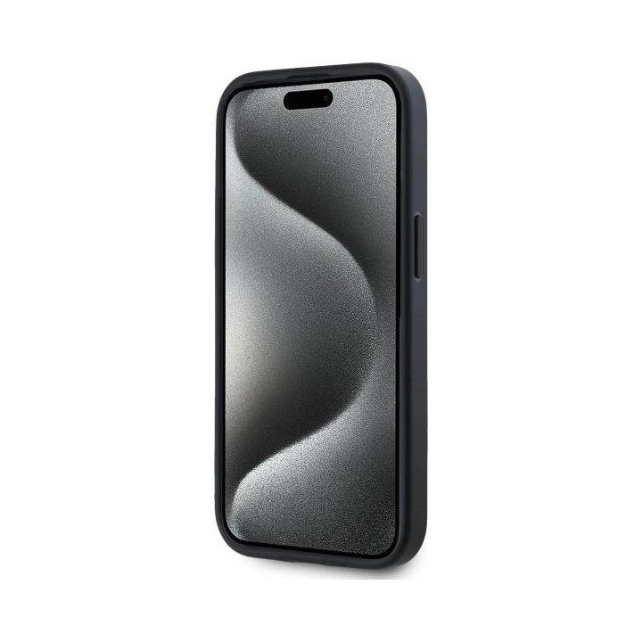 DKNY Grained Metal Logo MagSafe dėklas iPhone 15 – smėlio spalvos