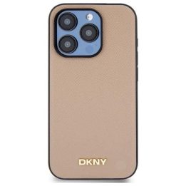 DKNY Grūdinto Metalinio Logo MagSafe Dėklas iPhone 15 Pro Max – smėlinis