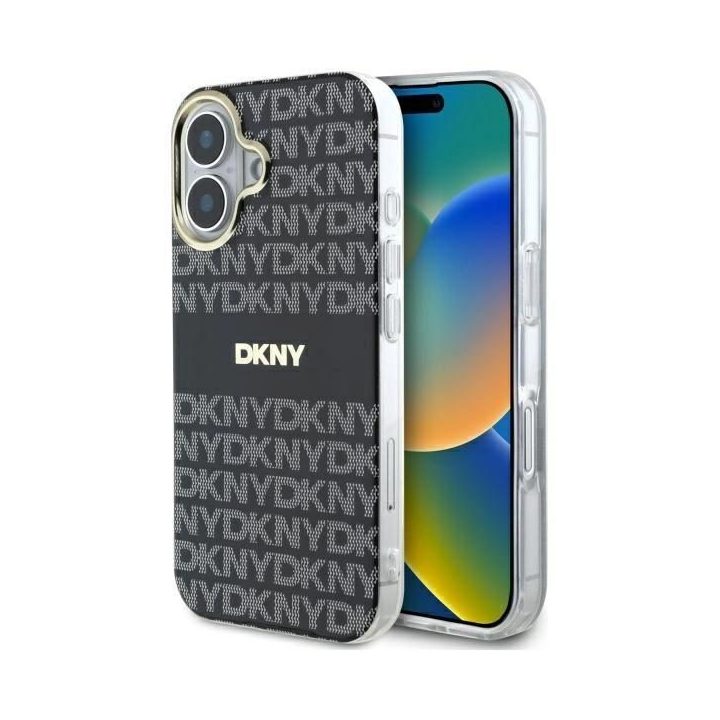 DKNY Repeat Texture Pattern With Stripe dėklas iPhone 16 - juodas