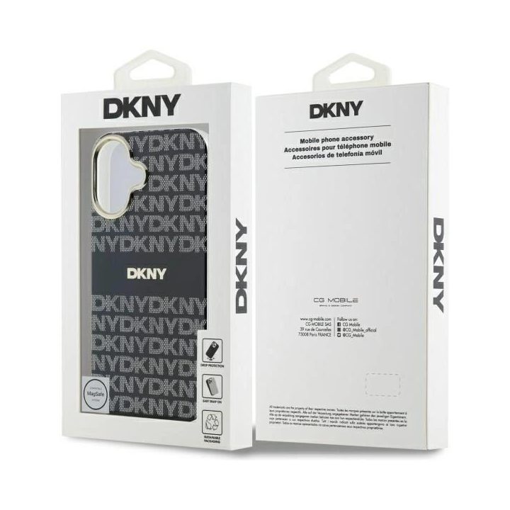 DKNY Repeat Texture Pattern With Stripe dėklas iPhone 16 - juodas