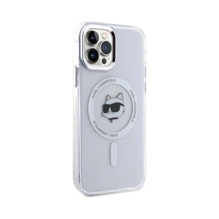 Karl Lagerfeld IML Metal Choupette Head“ MagSafe“ dėklas iPhone 12“ – baltas