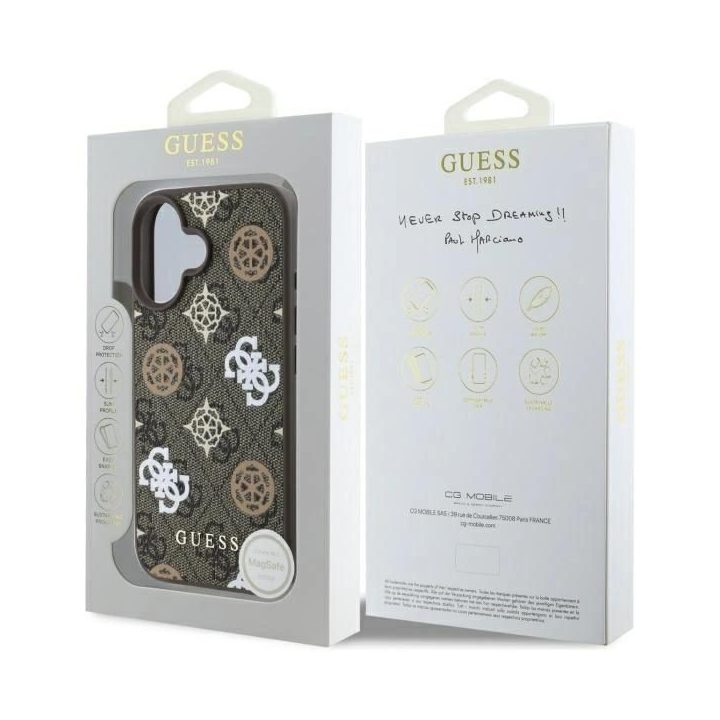 Guess Peony ant 4G Background MagSafe dėklas iPhone 16 - rudas