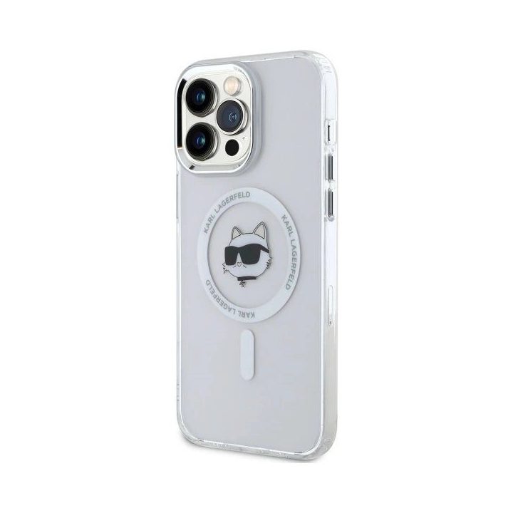 Karl Lagerfeld IML Metal Choupette Head MagSafe dėklas iPhone 13 Pro – baltas