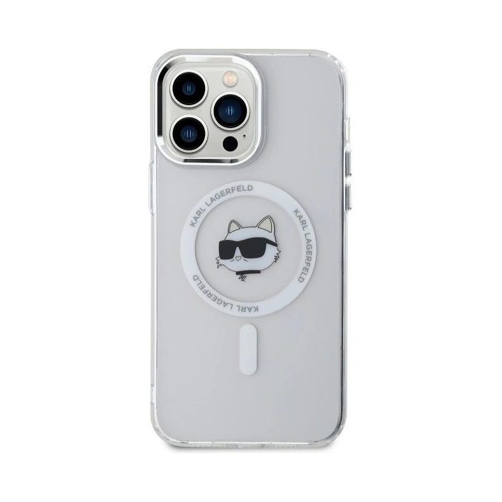 Karl Lagerfeld IML Metal Choupette Head MagSafe dėklas iPhone 13 Pro – baltas
