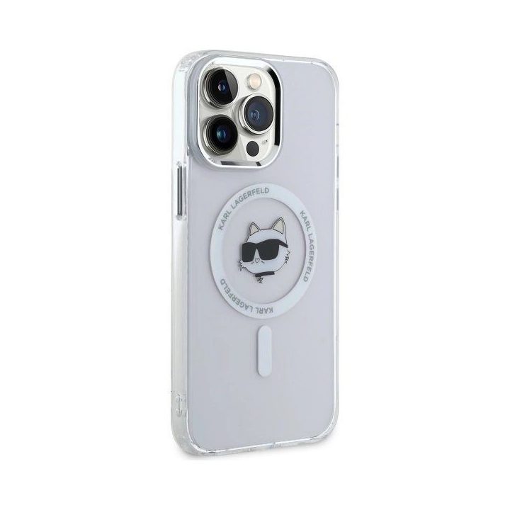 Karl Lagerfeld IML Metal Choupette Head MagSafe dėklas iPhone 13 Pro – baltas