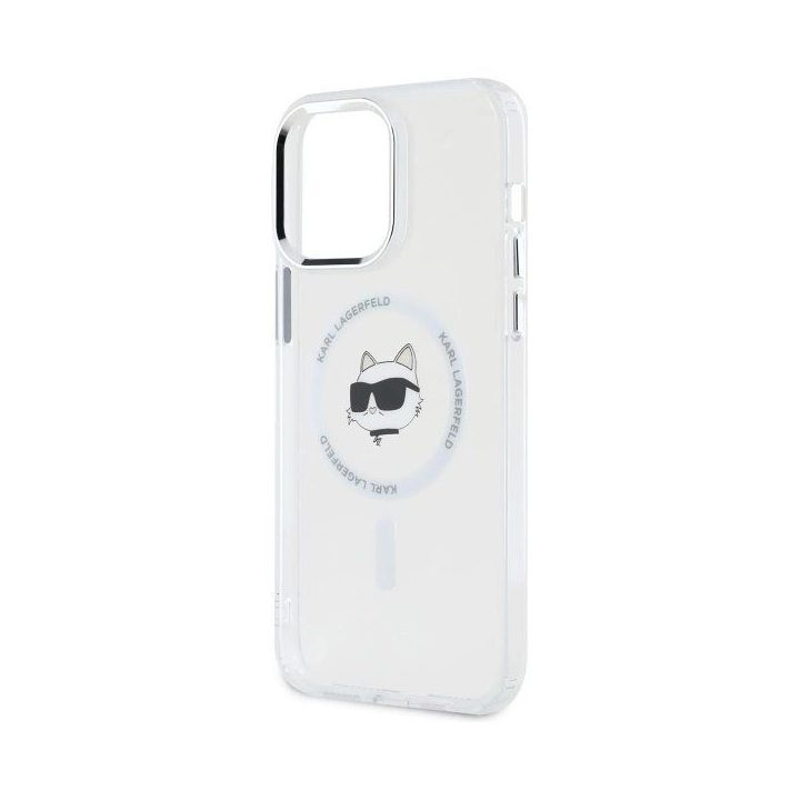 Karl Lagerfeld IML Metal Choupette Head MagSafe dėklas iPhone 13 Pro – baltas
