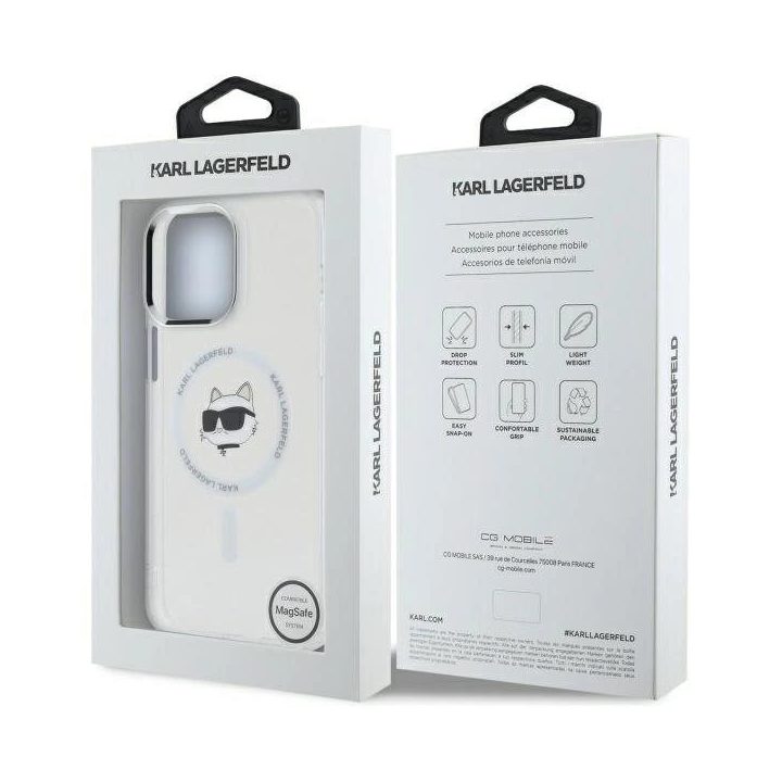 Karl Lagerfeld IML Metal Choupette Head MagSafe dėklas iPhone 13 Pro – baltas